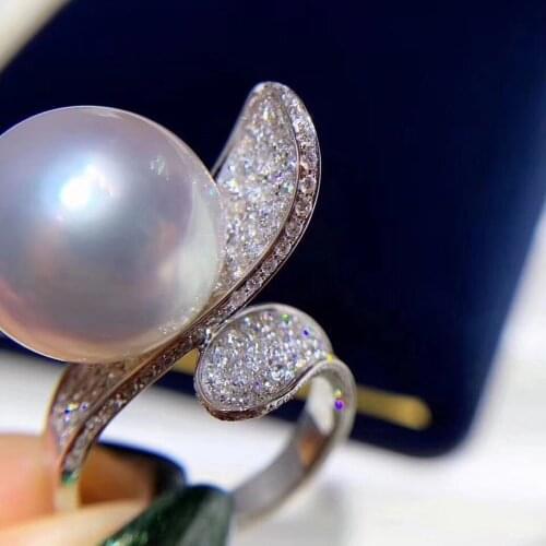 D109 Fine Jewelry 925 Sterling Silver Natural Fresh Water 10-11mm White Peals Rings for Women Fine Pearls Rings