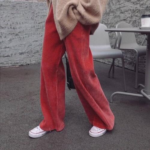 Corduroy Wide-leg Pants Lady Womens Loose Drape Effect High Waist Straight Casual Trousers Dropshipping