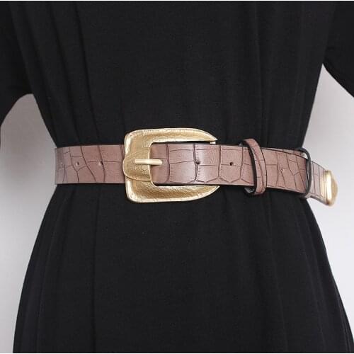 Womens runway fashion crocodile grain PU leather Cummerbunds female Dress Corsets Waistband Belts decoration wide belt R1705
