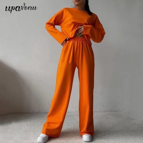 Free Shipping Casual Women Sportswear Suit 2021 New Long Sleeve Loose Pullover Sweater & Elastic Band Straight Pants 2 Piece Set