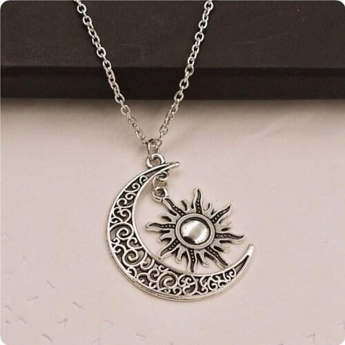 1PC Fashion Women Vintage Creative Silver Crescent Moon Sun Charm Pendant Crescent Moon And Sun Party Necklace 2016 Hot