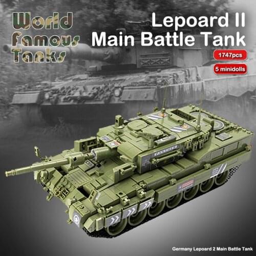 1747Pcs German WW2 Leopard 2 Military Tank Assemble Model Sets Buidling Blocks Bricks Kids Educational DIY Toys Birthday Gifts