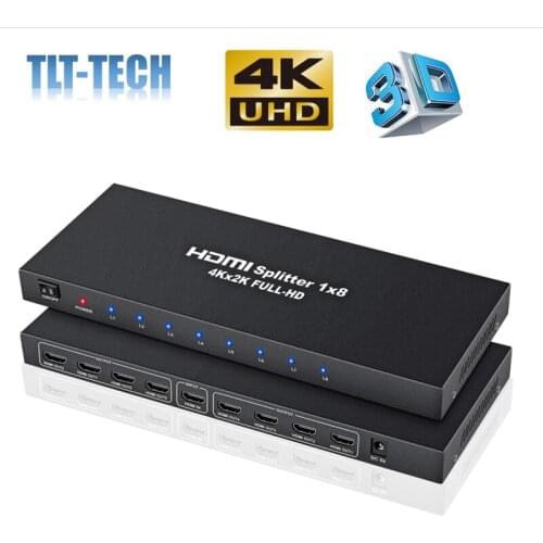 4K 1x8 HDMI Splitter One in Eight Out Powered 8way HDMI Splitter Audio Video Distributor Amplifier with Charger Full HD 3D & 4K