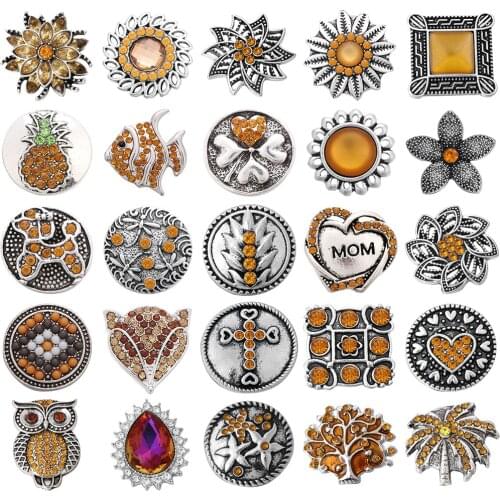 5pcs/lot New Snap Jewelry Bracelets Charms Mixed Brown Flower 18mm Metal Snap Buttons Fit Leather Snap Button Bracelet
