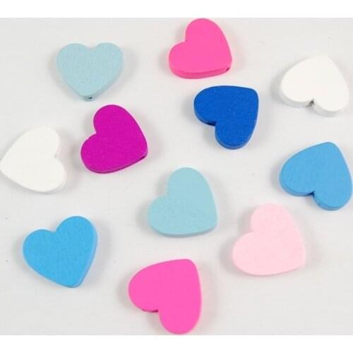 50PCS Heart Shape Eco-Friendly Wooden Beads Mixed Color Footprint Pattern Spacer Beading Wood Bead for Kids Toys&Pacifier Clips