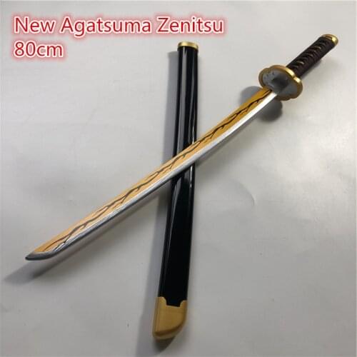 80cm Kimetsu no Yaiba Sword Weapon Demon Slayer New Agatsuma Zenitsu Cosplay Sword 1:1 Anime Ninja Knife wood toy
