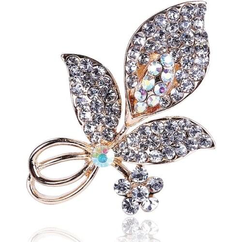 Beadsland Glorious Flower Leaf-Shaped Brooch Womens Top Grade Diamond Set Crystal Glass Corsage Brooch Cardigan Accessories