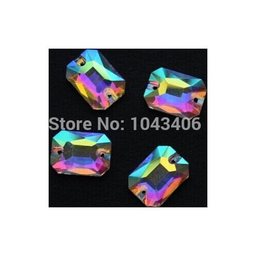 Free shippment13x18mm Rectangle 60pcs/lot Sew On Rhinestone AB Crystal with Silver base Sewing Crystal For DIY