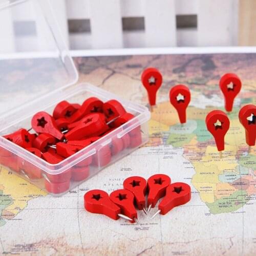 40 Pcs Map Markers Wooden Drawing Photo Wall Studs Cork Board Pins Thumbtack Pushpins Painting Tool R9UA