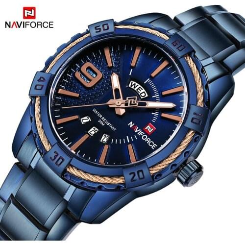 2020 NAVIFORCE Brand New Men Sport Watches Mens Waterproof Analog Quartz Wristwatches Man Gold Stainless Steel Calendar Clock