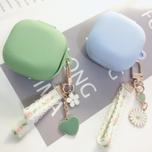 Love Heart Keyring Case for Samsung Galaxy Buds Live/buds Pro Case Luxury Lace Flower Silicone Earphone Cover for Samsung Live