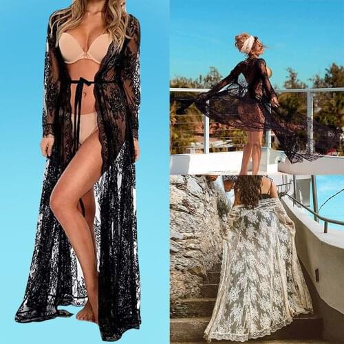 Black sexy womens long skirt cardigan lace pajamas transparent Cosplay clothing sexy pajamas Sexy lace gown pajamas