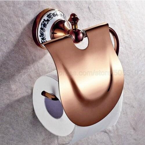 Rose Gold Brass Toilet Paper Holder Roll Holder Tissue Holder Bathroom Accessories Products Paper Hanger zba385
