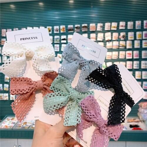 New Korean Simple Beautiful Colorful Hollow Bow Duckbill Clip Fashion Sweet Girl Children Hairpins Hair Accessories