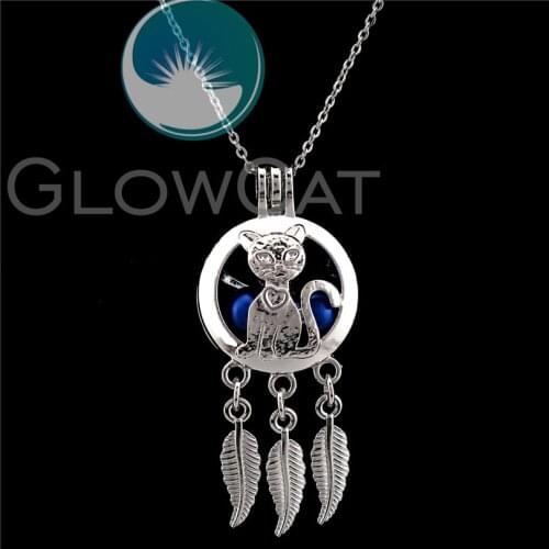 K783 Elegant Cat Dream Catcher Beads Cage Essential Oil Diffuser Aroma Stone Pearl Cage Locket Necklace Kids Girl Friend Gift