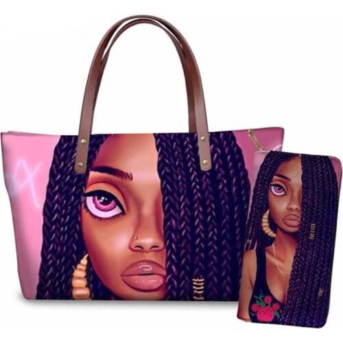 ELVISWORDS Black Art African Girl Printing Shoulder Bags for Lady Large Totes Bags Women Purses and Handbags Female Bolsos Mujer