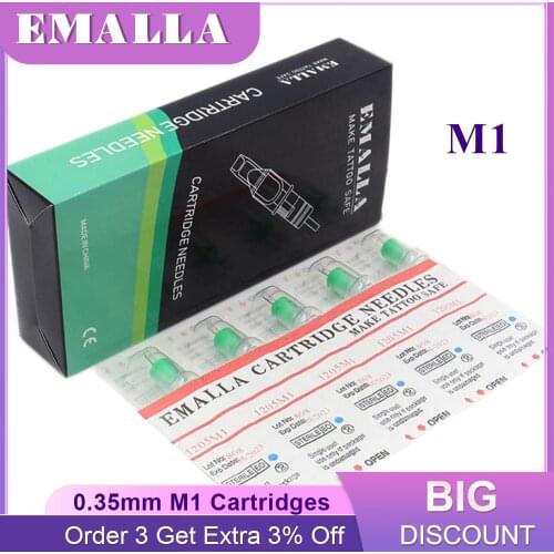 EMALLA 20PCS 0.35MM Sterilized Tattoo Needles Magnum Needle Disposable Tattoo Cartridges Tattoo Machine Permanent Makeup Machine