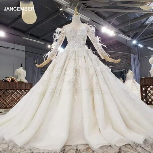 HTL1633 Luxurious Full of Beautiful Flowers With Beaded Sequin Feathers Wedding Dress 2020 Ball Gowns O-Neck weddind dress