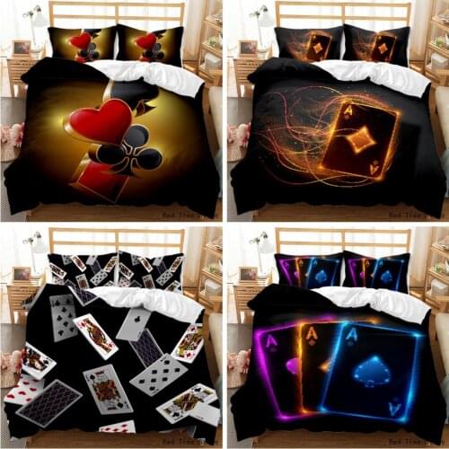 Playing Cards Poker Bedding Set Adult Queen King Size Duvet Cover 3D Printing Bedline Pillowcase Sets No Sheet Blanket Comforter
