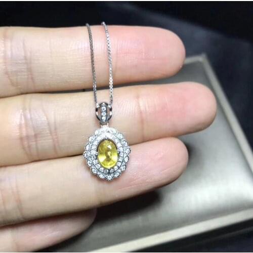 Rare yellow sapphire necklace, certificate, 925 Sterling silver, gift chain. Ladies'high-grade gemstones