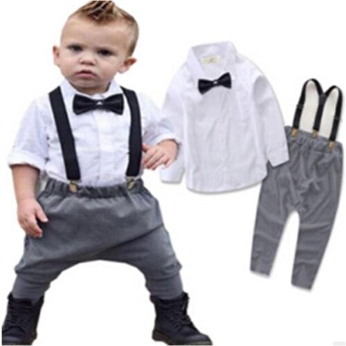 Citgeett Toddler Kids Baby Boys Outfits Gentleman Shirt Tops + Long Pants Overalls Suspenders trousers Clothes Set 0-24M SS