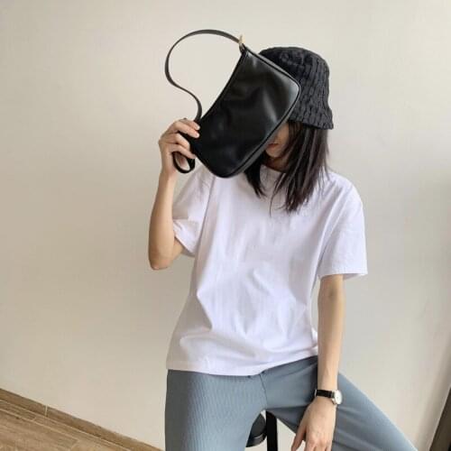 Summer New 2021 Heavy Cotton White Short-sleeved T-shirt Round Neck Loose Bottom Solid Color T-shirt Neutral Wind T-shirt