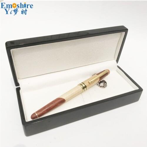 Top Brand Wood Pencil Case Wooden Pencil Box Wood Roller Ball Pen Ballpoint Pen Writing Supplies 0.5mm Black Blue Refill P621