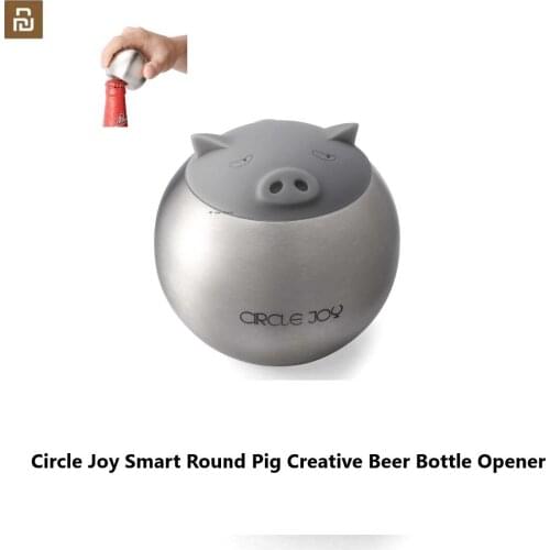 Mijia Circle Joy Smart Round Pig Creative Beer Bottle Opener Silver Nice Shape Easy Open and Varied Functions