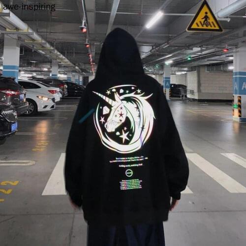 Fashion Oversized Flash Sweatshirt Printed Hoodie Women Anime Letter Pattern Couple Plus Sized 2021 Spring Cartoon Reflective