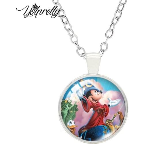 Disney Fantasia 2000 Mickey Cartoon Paintings Glass Cabochon Necklace Fashion Necklace Pendants Jewelry