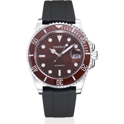 Parnis 40mm Mens Automatic Watch Mechanical Watches Ceramic Diving 100m Stainless Steel Automatico Movement Relogio Masculino