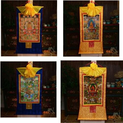 Wholesale Buddhist supplies 4P--60 CM Thang-ga Thangka -efficacious Protection Elysium Amitabha Green Tara Sakyamuni Buddha art