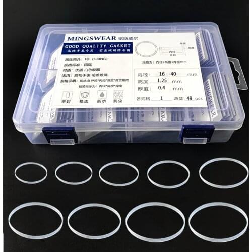 [total 49pcs] White gasket 16-40mm dia high 1.25 thick 0.4mm watch Gasket parts for front glass free shipping