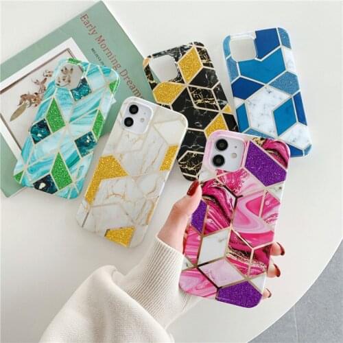 Luxury Geometric Marble Texture Phone Case For iPhone 11 12 Pro Max 8 7 Plus X XR XS Max SE 2020 Soft IMD Back Cover Funda