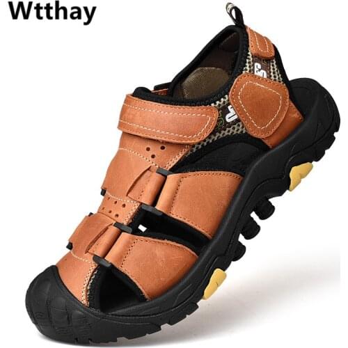 Men Genuine Leather Sandals Summer Classic Style Men Shoes Slippers Soft Sandals Men Roman Comfortable Walking Footwear