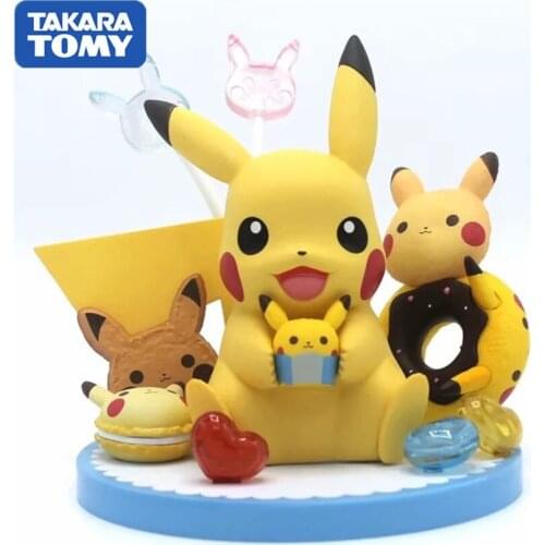 Tomy Pokemon Cartoon Cute Pikachu Cake Baking Scene Action Figures Model Car Ornaments Home Decoration Figures Collection Toys
