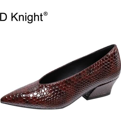 New Fashion Patent Leather Square Heels Shoes Women Casual Office Pumps High Heels Pointed Toe V Mouth Slip On Work Shoes Woman