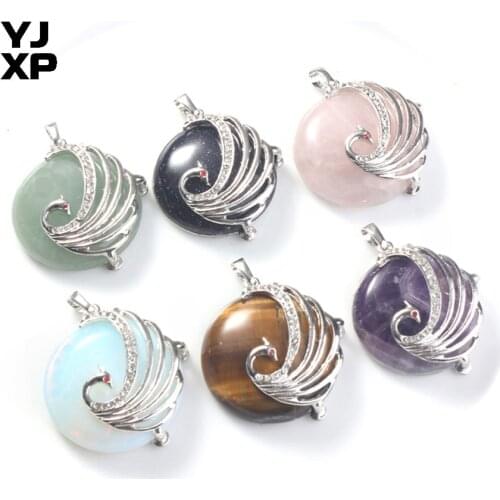 YJXP Phoenix Surround Pendants Amulet Natural Crystal Stone Purple Amethysts Rose Pink Quartzs Elegant Pendant Charms Jewelry