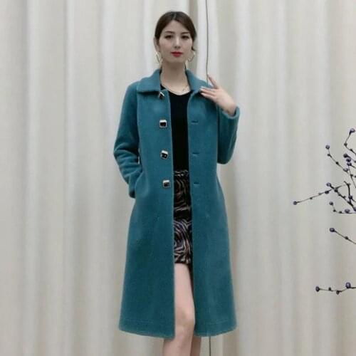 Female 2021 Autumn Winter New Coat Small Particles Sheep Shearing Coat Womens Long Haining Fur Coat Real Wool Fur Square Collar