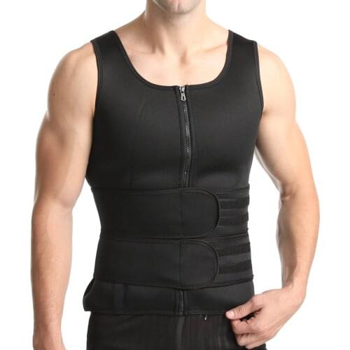 Men Sweat Sauna Vest Zippered Body Shaper Vest Corset Training Suit Chlorine Fiber Waist Trainer Vest For Fitness Slimming Vest