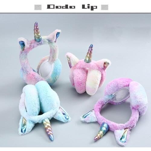 Winter Kids Plush Fur Unicorn Earmuffs for Girls Warm Dry Tie Cute Ear Accessories for Children Ear Protect Ski Christmas Gift