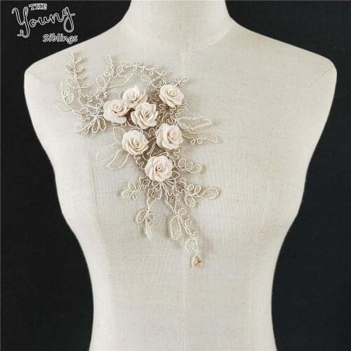 1pcs Golden Flower Embroidered Lace Neckline DIY Collar Trim Clothes Sewing Applique Embroidery Edge for Sewing Supplies Crafts