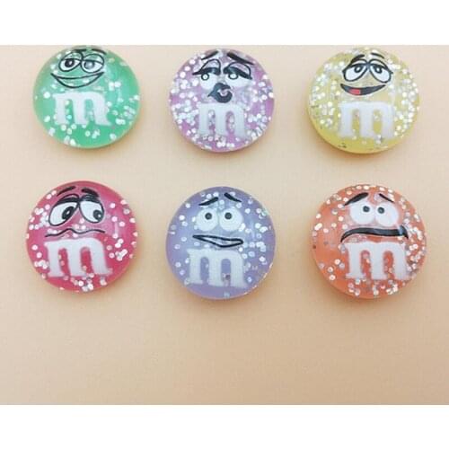 10Pcs/lot Printed Resin Chocolate Beans M Round Flatback Cabochon DIY Hair Clip Craft Scrapbook