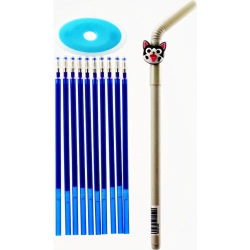 12Pcs Animal Gel Pen Erasable Refills Rod 0.5mm Blue and Black Ink Washable Handle Ballpoint Pens Stationery for School Office