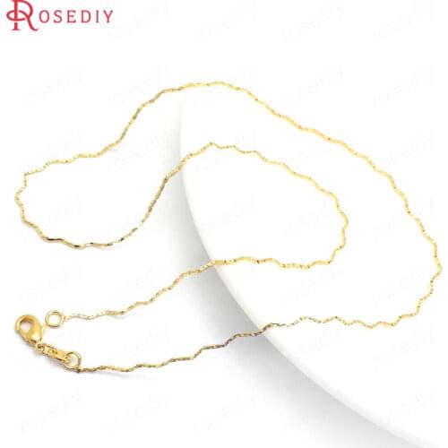 37904)2PCS 44CM 24K Gold Color Copper with Lobster Clasps Finished Necklace Chains Jewelry Making Supplies Findings Accessories