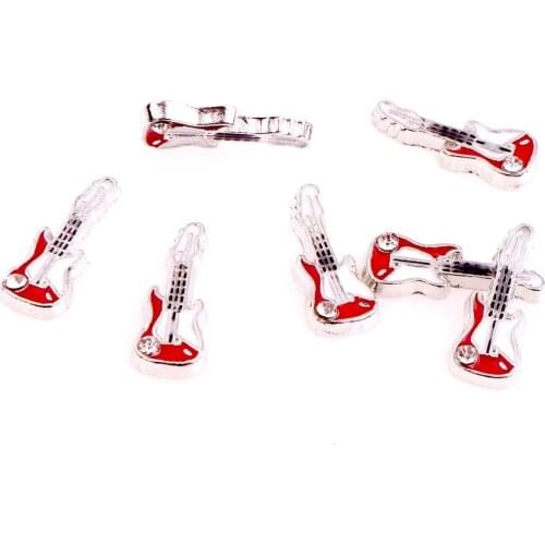 20Pcs/Lot Red Guitar Alloy Floating Charms Hand-made DIY for Glass Lockets