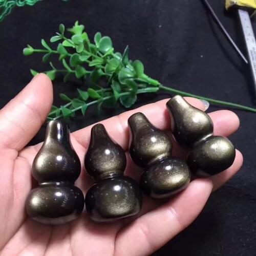 4 PCS Natural Gold Obsidian Crystal Gourd Shape One Pendant 46x24mm AAAA