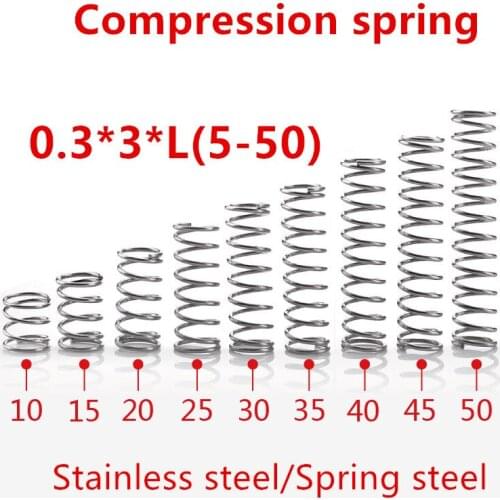 50pcs/lot 0.3*3*5/10/15/20/25/30/35/40/45/50mm spring 0.3mm stainless steel Micro small Compression spring