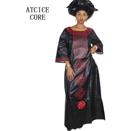 African bazin riche dresses for woman embroidery design long dress with scarf