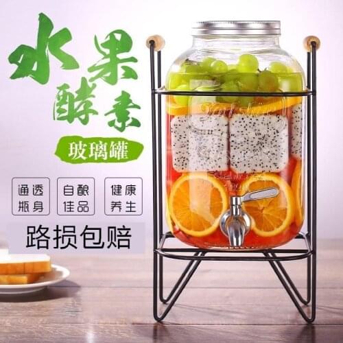Lead-Free Glass Wine Barrel with Faucet Wine Fermentation Jar Pub Dining Bar Juice Jug Coke Barrel Juice Jar